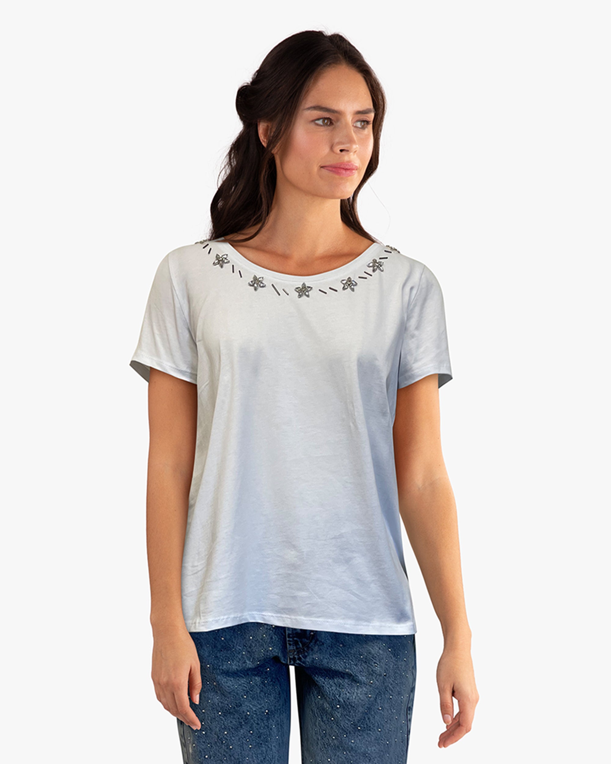 Swing Tee Shirt with Jewels (D1953J) White S/S