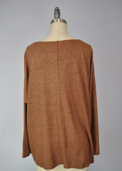 Sweater-like V Neck Foil Screen Top - Chocolate (D1993FS)