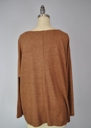 Sweater-like V Neck Foil Screen Top - Chocolate (D1993FS)