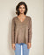 Sweater-like V Neck Foil Screen Top - Chocolate (D1993FS)
