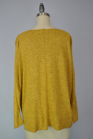 Sweater-like V Neck Foil Screen Top - Messing (D1993FS)