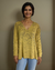 Sweater-like V Neck Foil Screen Top - Messing (D1993FS)