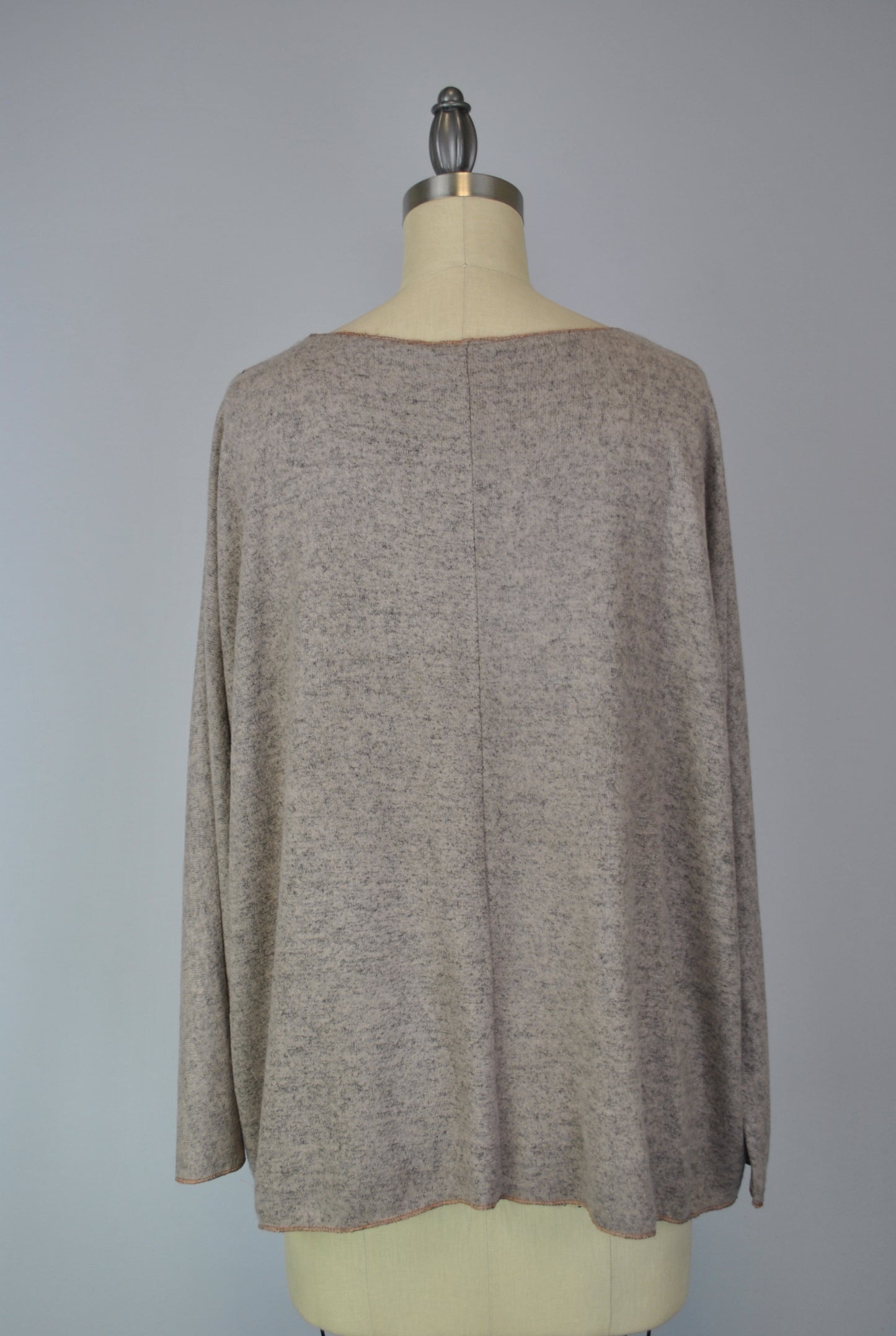 Sweater-like V Neck Foil Screen Top - Sand (D1993FS)