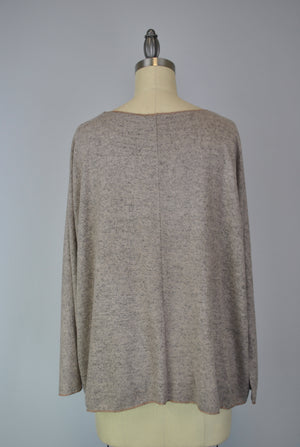 Sweater-like V Neck Foil Screen Top - Sand (D1993FS)