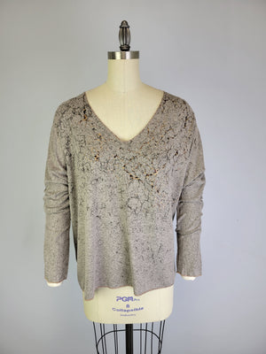 Sweater-like V Neck Foil Screen Top - Sand (D1993FS)