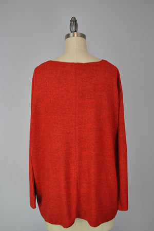 Sweater-like V Neck Foil Screen Top - Red (D1993FS)