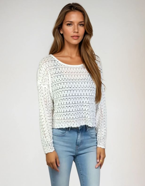 Ribbon Lace Drop Shoulder Top -- Whisper White (D3877)