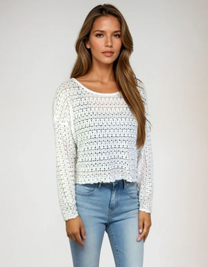 Ribbon Lace Drop Shoulder Top -- Whisper White (D3877)