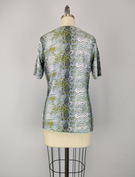 Short Sleeve Scoop Neck Knit Top - Snake Print (D25203)