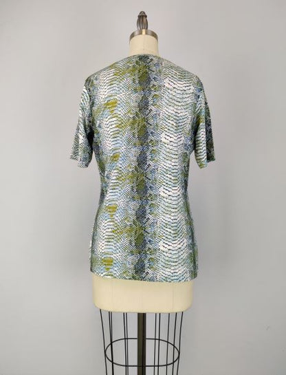Short Sleeve Scoop Neck Knit Top - Snake Print (D25203)