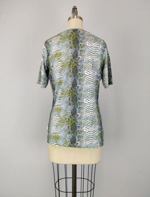 Short Sleeve Scoop Neck Knit Top - Snake Print (D25203)