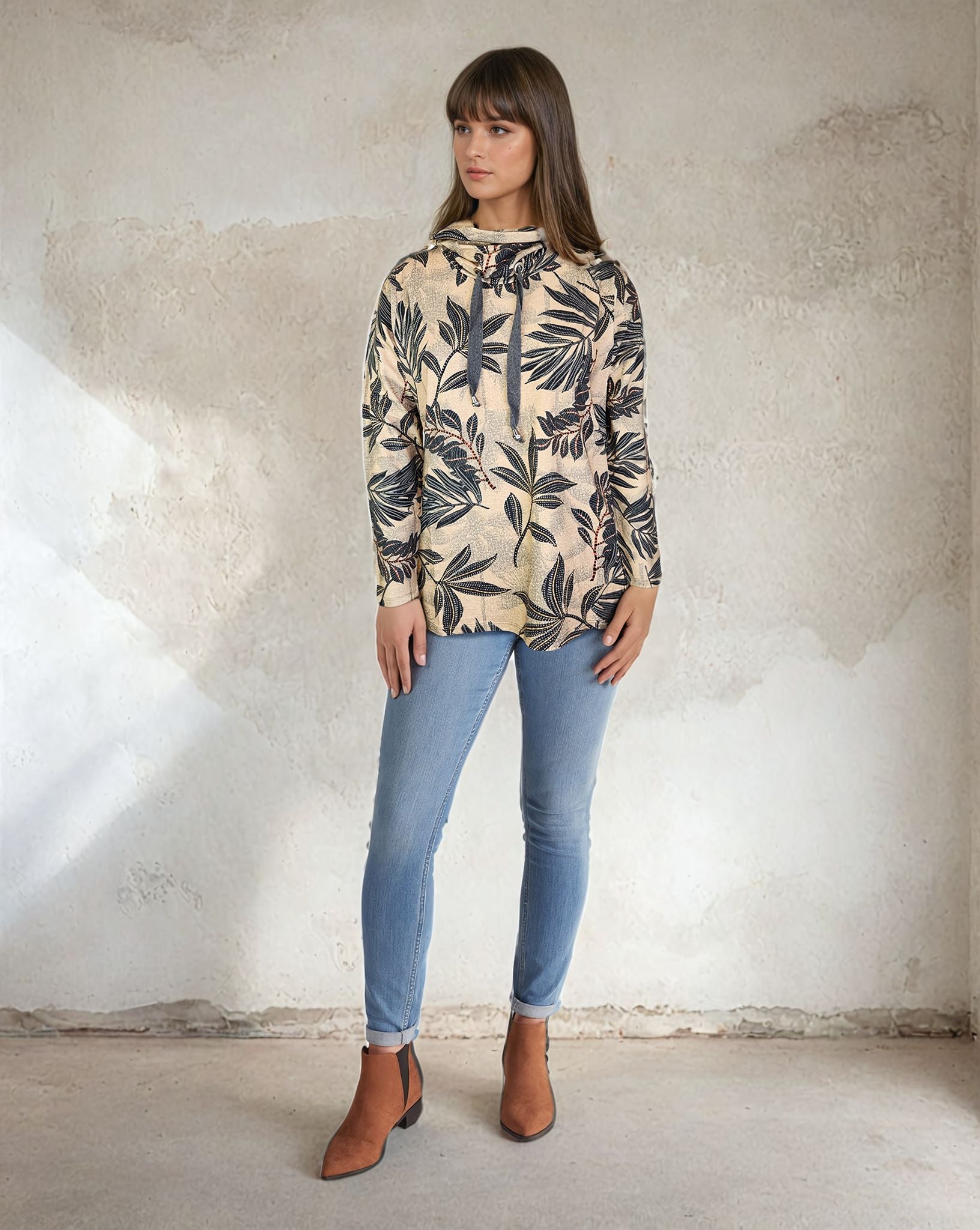 Sweater-like Cowl Neck w/ Mock Tie - Mellow Grey (D25712A)