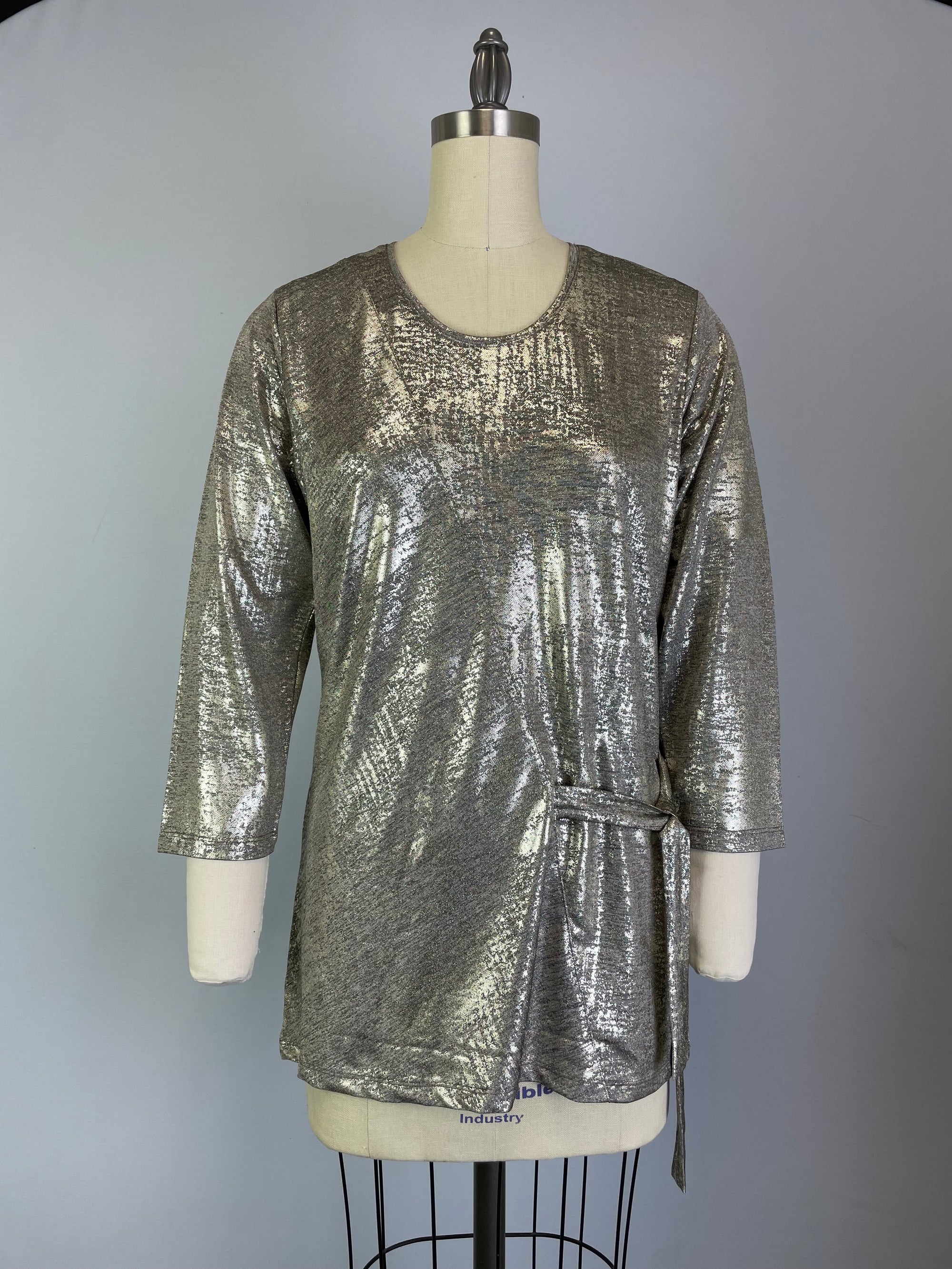 Foil Print 3/4 Slv Shine Top - Coffee Gold (D25742)