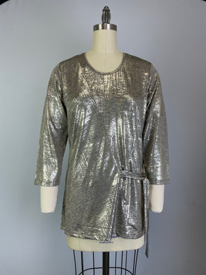 Foil Print 3/4 Slv Shine Top - Coffee Gold (D25742)