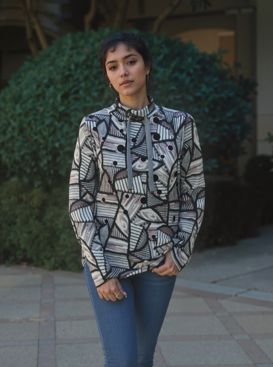 Mock Neck Sweater-like Yummy Top - Pink and Grey Circle (D26028)
