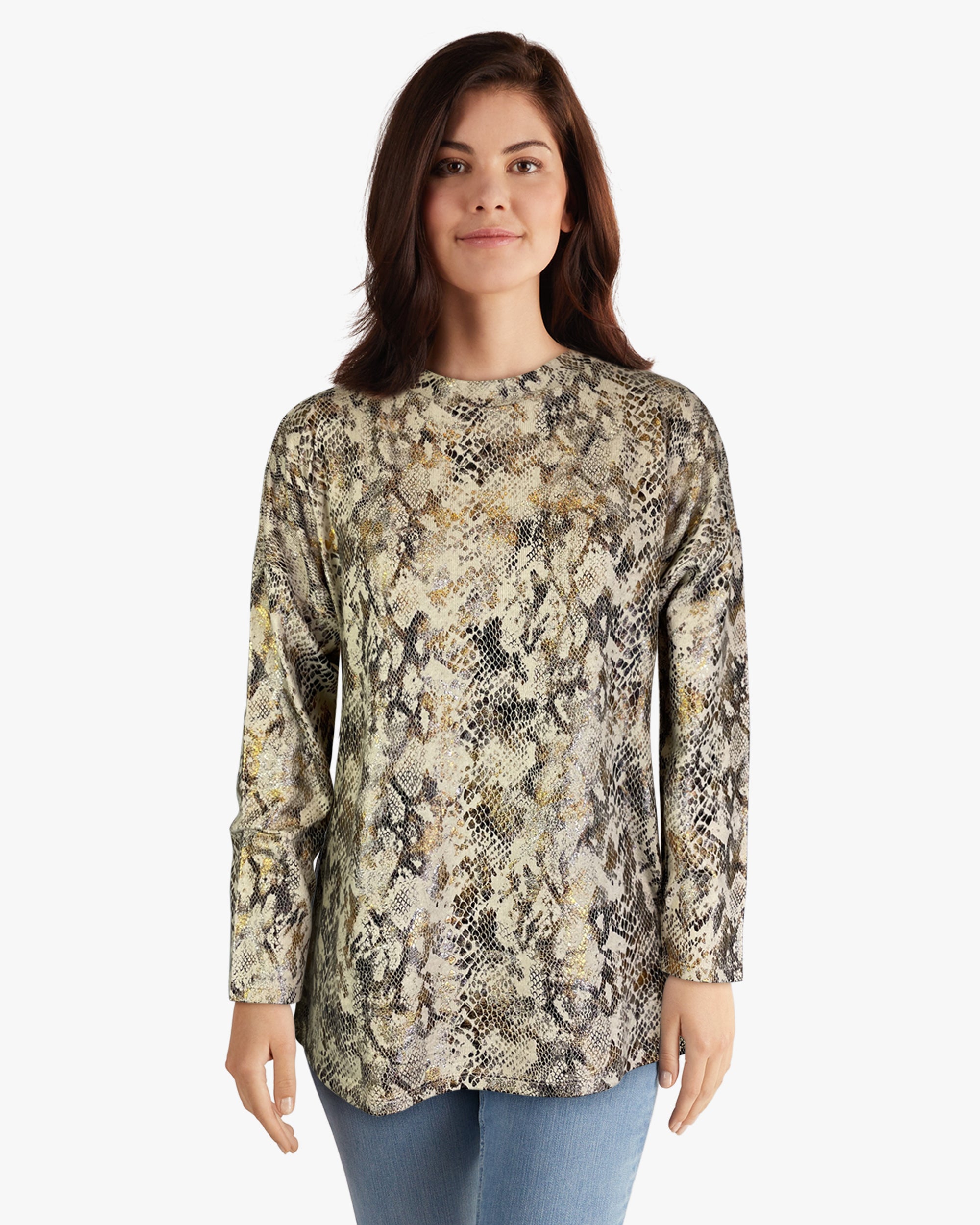 Shine Snake Print L/S Top (D26116R)