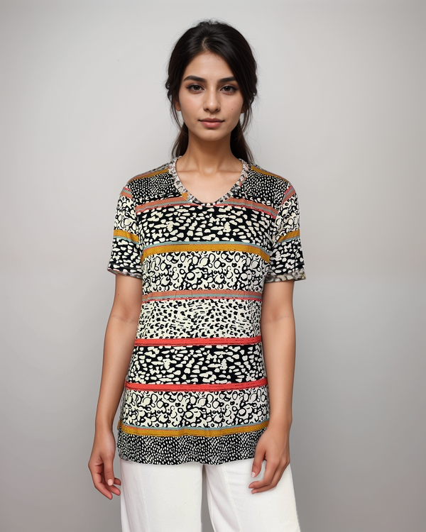 Scoop Neck Knit Printed Top (D26271) S/S
