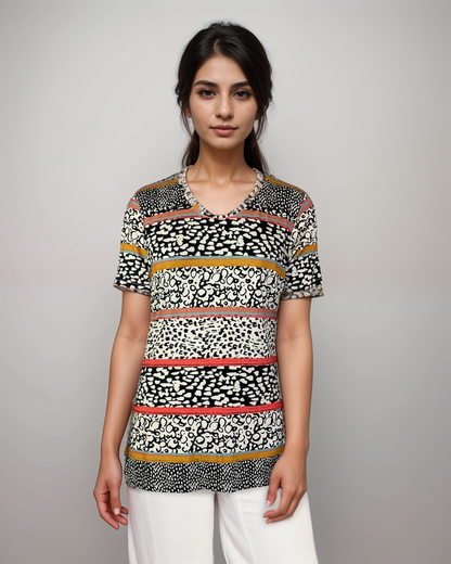 Scoop Neck Knit Printed Top (D26271) S/S
