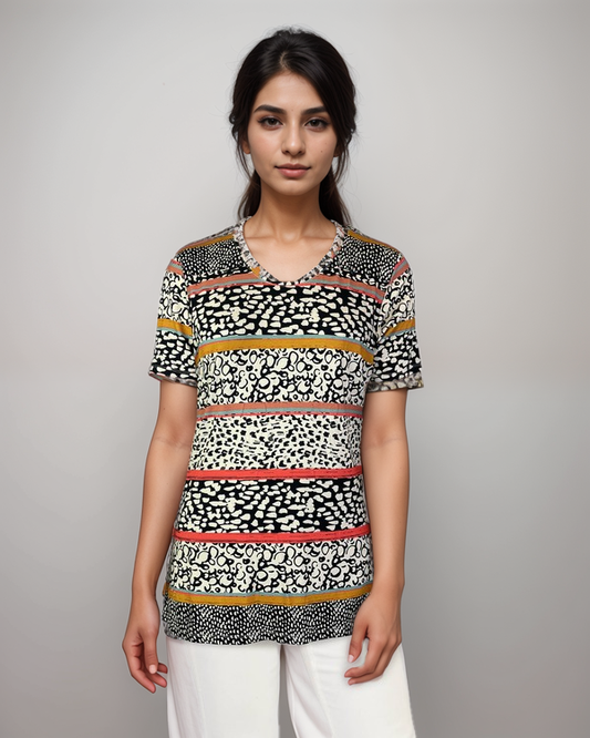 Scoop Neck Knit Printed Top (D26271) S/S