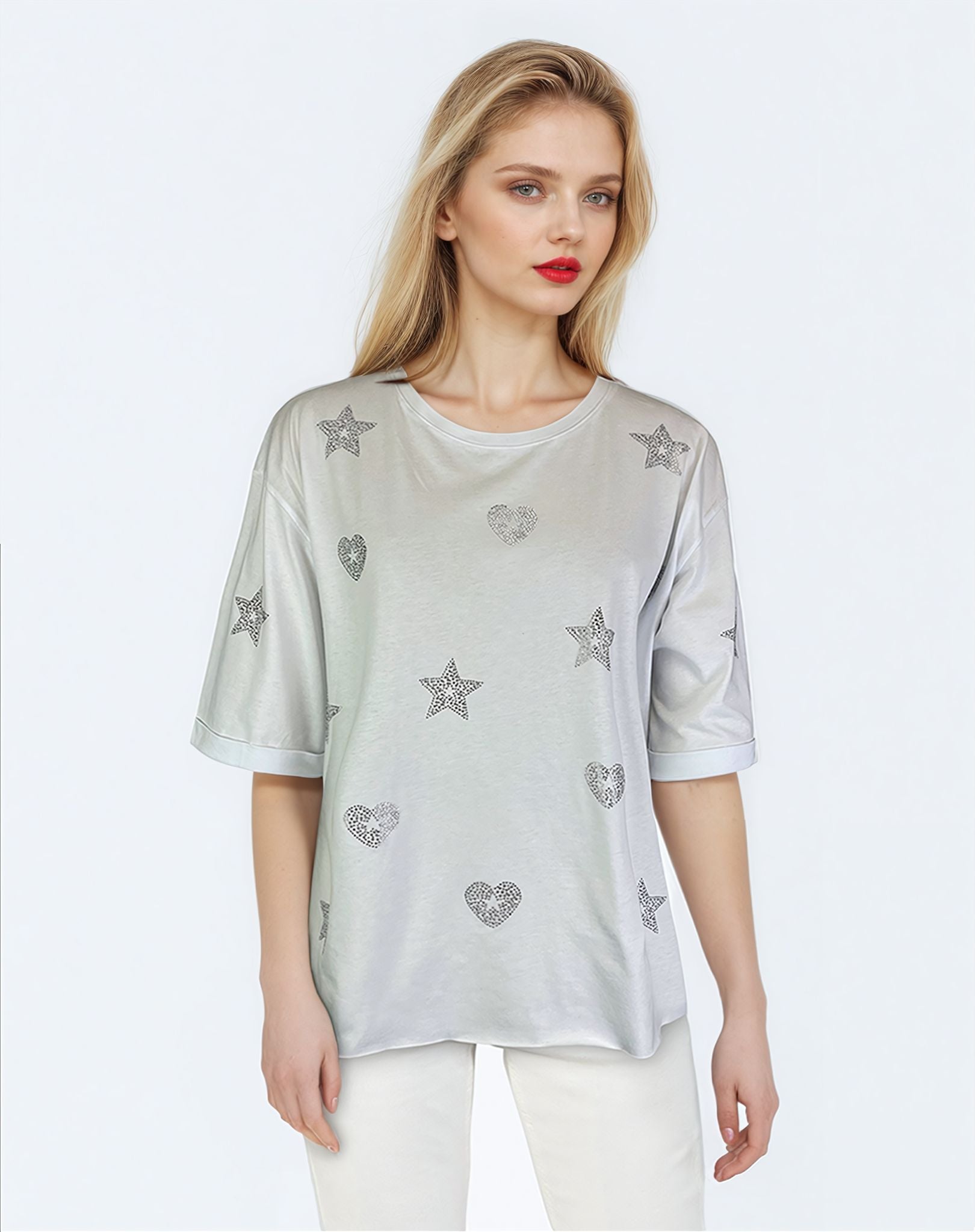 3/4 Sleeve Studded Hearts and Stars Top