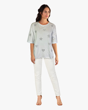3/4 Sleeve Studded Hearts and Stars Top