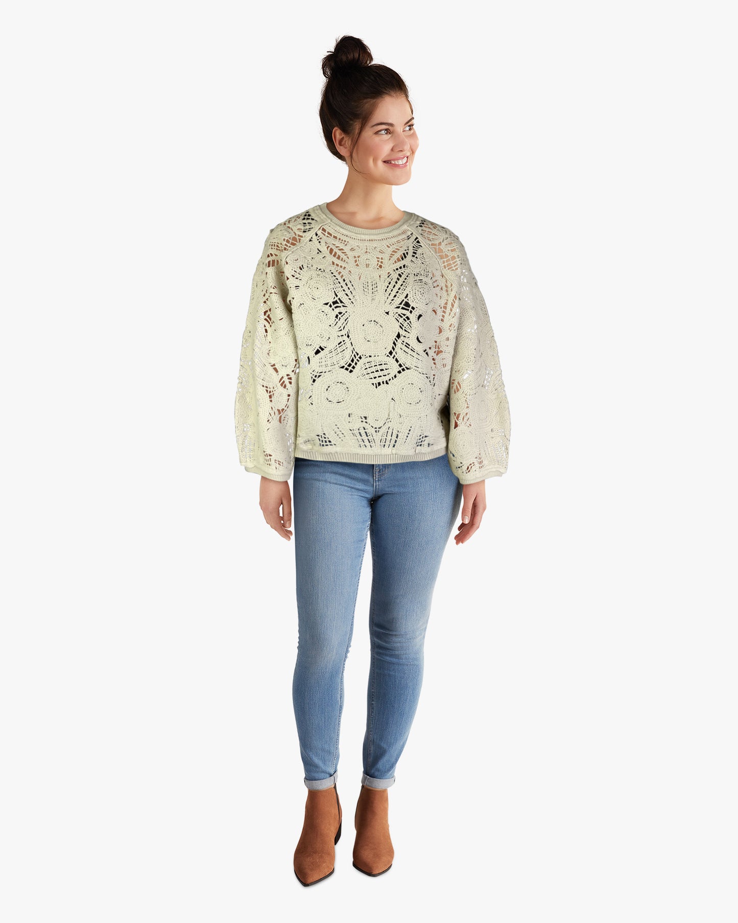Oversized Crochet Sweater-Like Top -- Cream (D26852)