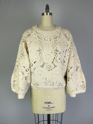 Oversized Crochet Sweater-Like Top -- Cream (D26852)