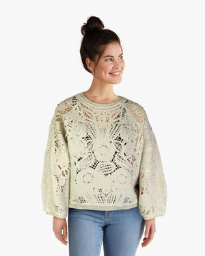 Oversized Crochet Sweater-Like Top -- Cream (D26852)