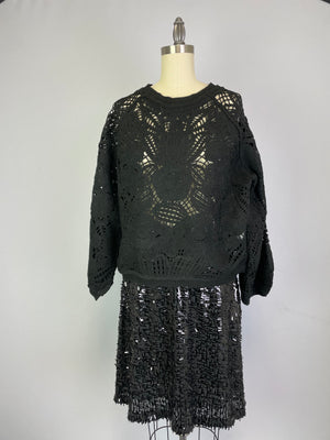 Oversized Crochet sweater-like Top -- Black (D26852)