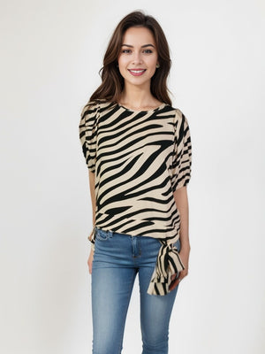Puff Sleeve Blouse w Banded Bottom -- Zebra Print (D26872R)