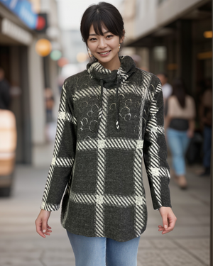 Cowl Neck Drawstring Sweater-like Top -- Tetro (D26890)