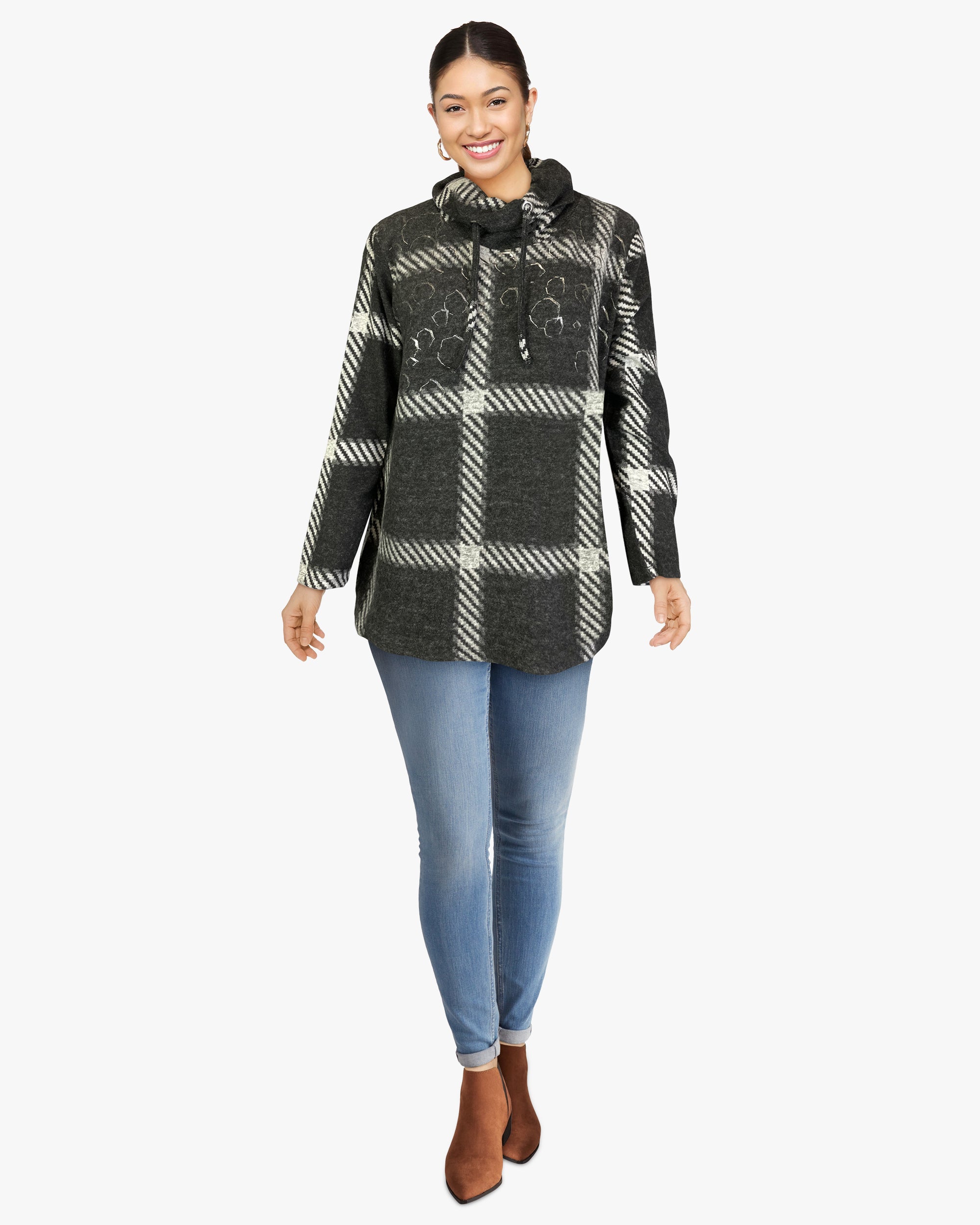 Cowl Neck Drawstring Sweater-like Top -- Tetro (D26890)