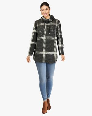 Cowl Neck Drawstring Sweater-like Top -- Tetro (D26890)