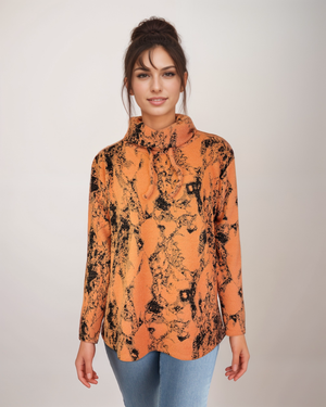 Cowl Neck Drawstring Jacquard Sweater-like Top - (D27080)