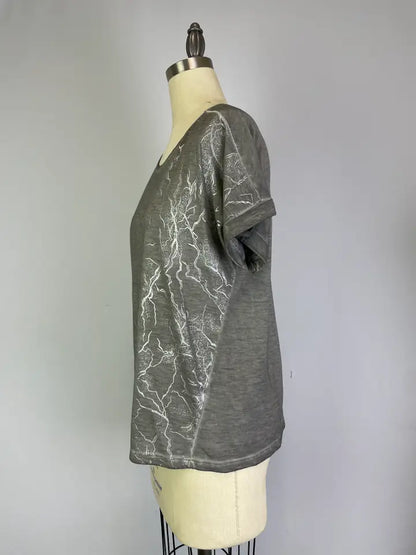 Front Pannel Shine Print Top -- Pluto Silver (D27749A)