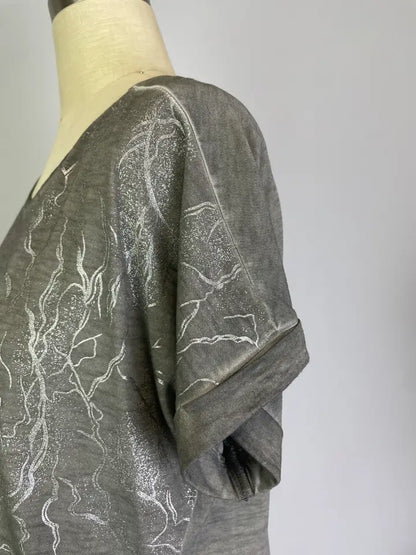 Front Pannel Shine Print Top -- Pluto Silver (D27749A)