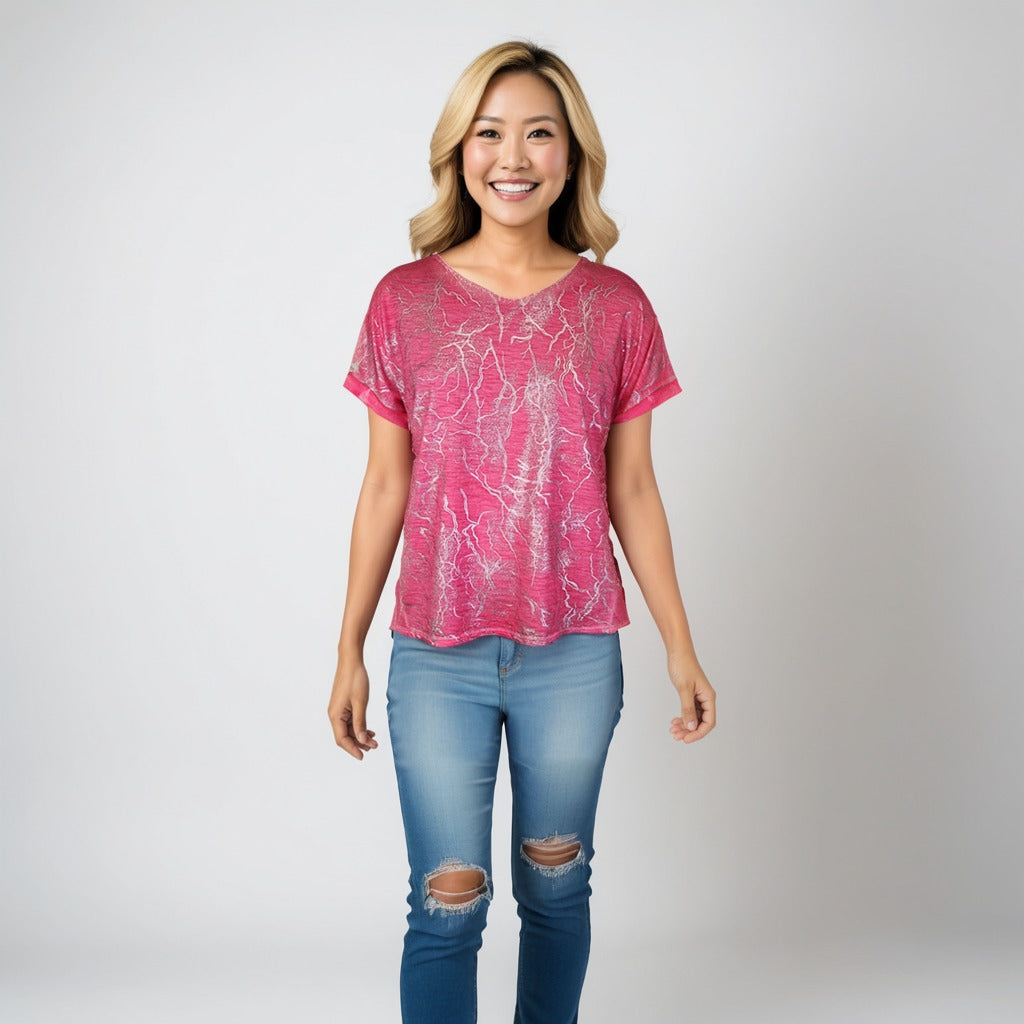 Front Pannel Shine Print Top -- Candy Silver (D27749A)