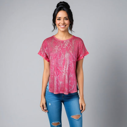 Front Pannel Shine Print Top -- Candy Silver (D27749A)
