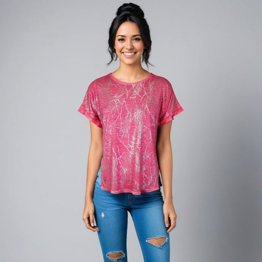 Front Pannel Shine Print Top -- Candy Silver (D27749A)