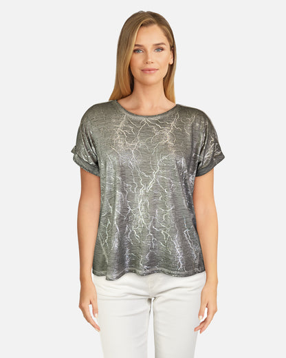 Front Pannel Shine Print Top -- Pluto Silver (D27749A)