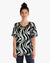 Short Sleeve Knit Printed Top with Neck stitching detail (D27749) Black Swirl