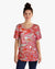 Short Sleeve Knit Printed Top with Neck stitching detail (D27749) Pink Swirl
