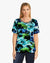 Short Sleeve Knit Printed Top with Neck stitching detail (D27749) Blue and Green Flowers