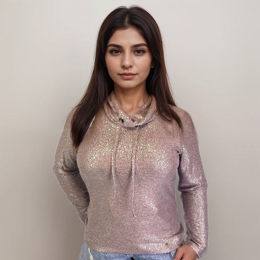 Cowl Neck Shine Print Sweater-like Top -- D27901 Pambe
