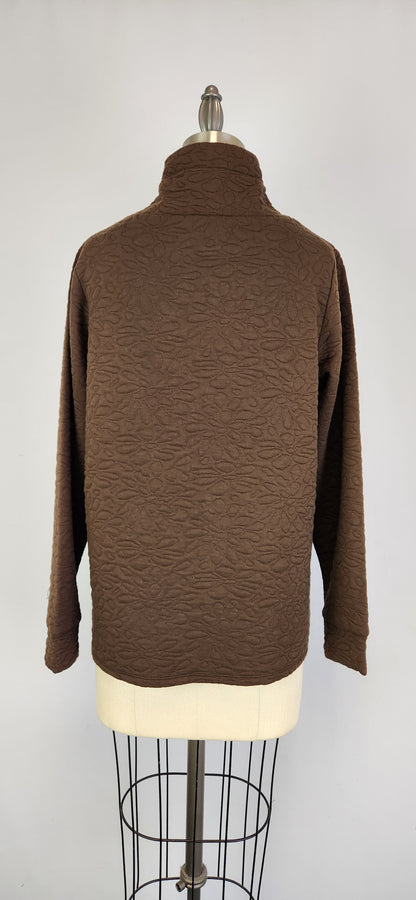 Quilted L/S High Collar Top -- D28367 Walnut