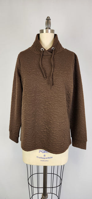 Quilted L/S High Collar Top -- D28367 Walnut