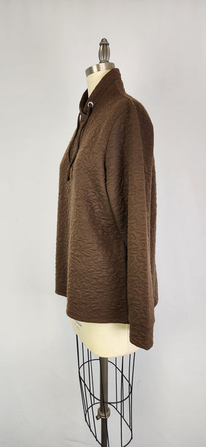 Quilted L/S High Collar Top -- D28367 Walnut