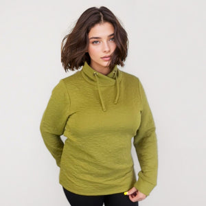 Quilted L/S High Collar Top -- D28367 Apple