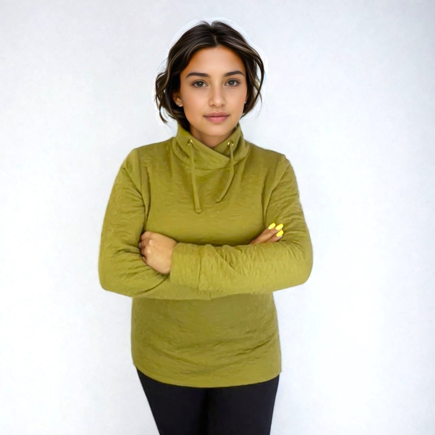 Quilted L/S High Collar Top -- D28367 Apple