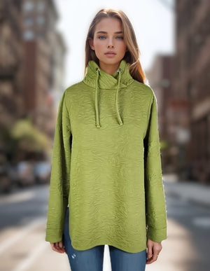 Quilted L/S High Collar Top -- D28367 Apple
